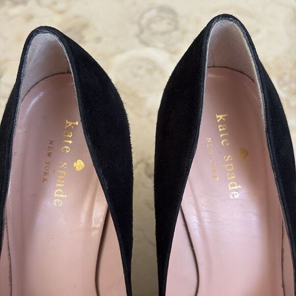 Kate Spade New York Gold “Love” Black Suede Leather Stiletto Heels Pumps - Picture 5 of 15